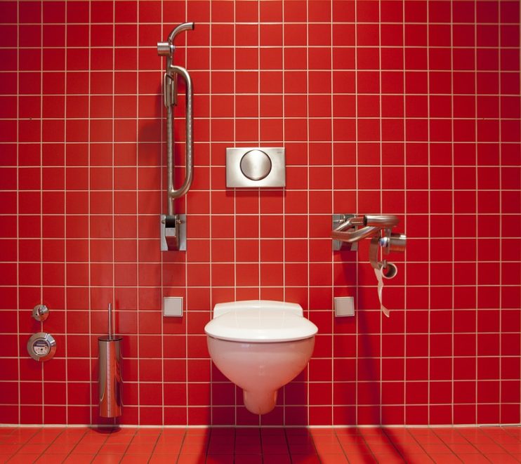 red tile bathroom modern